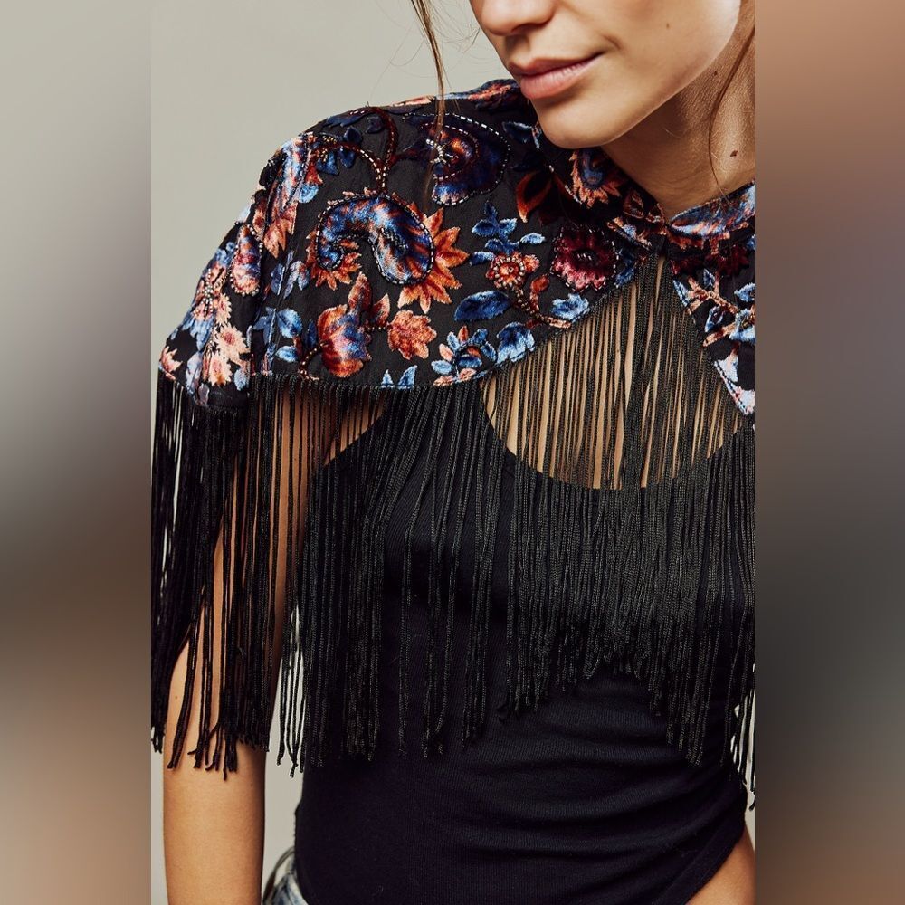 NEW FREE PEOPLE Velvet Fringe Cape
